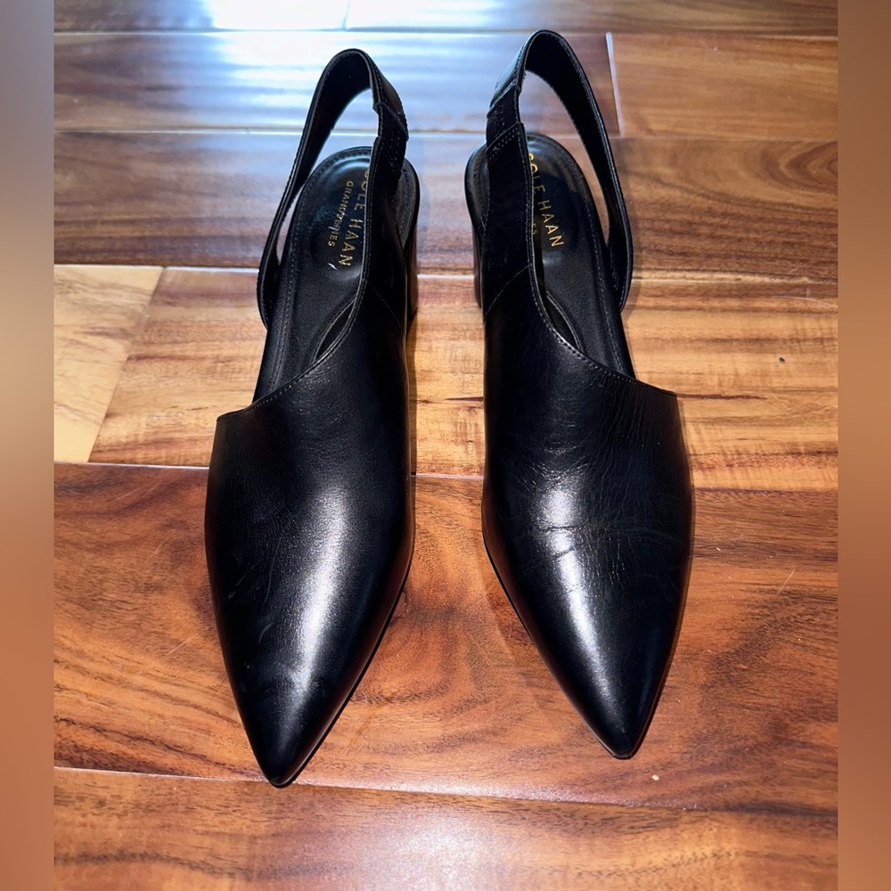Cole Haan Vania Half D'Orsay Black Leather 3” Heels